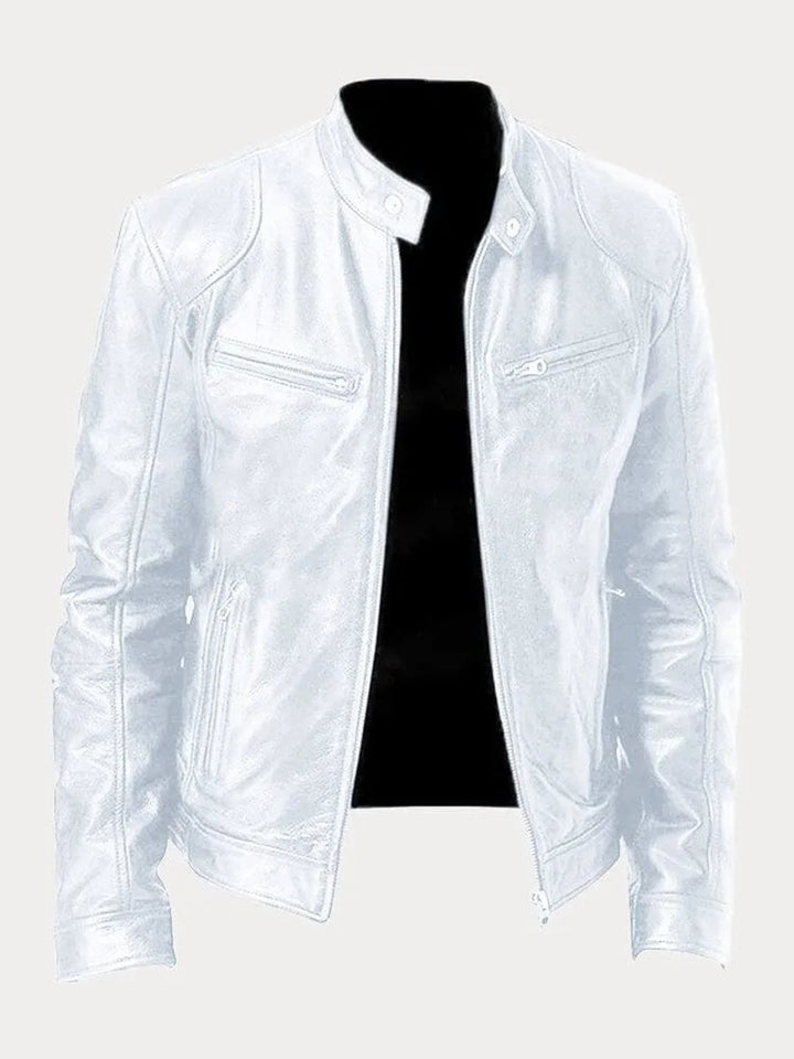 Herren Slim-Fit Biker Quilted Jacket aus Kunstleder mit Reißverschluss - Weiß