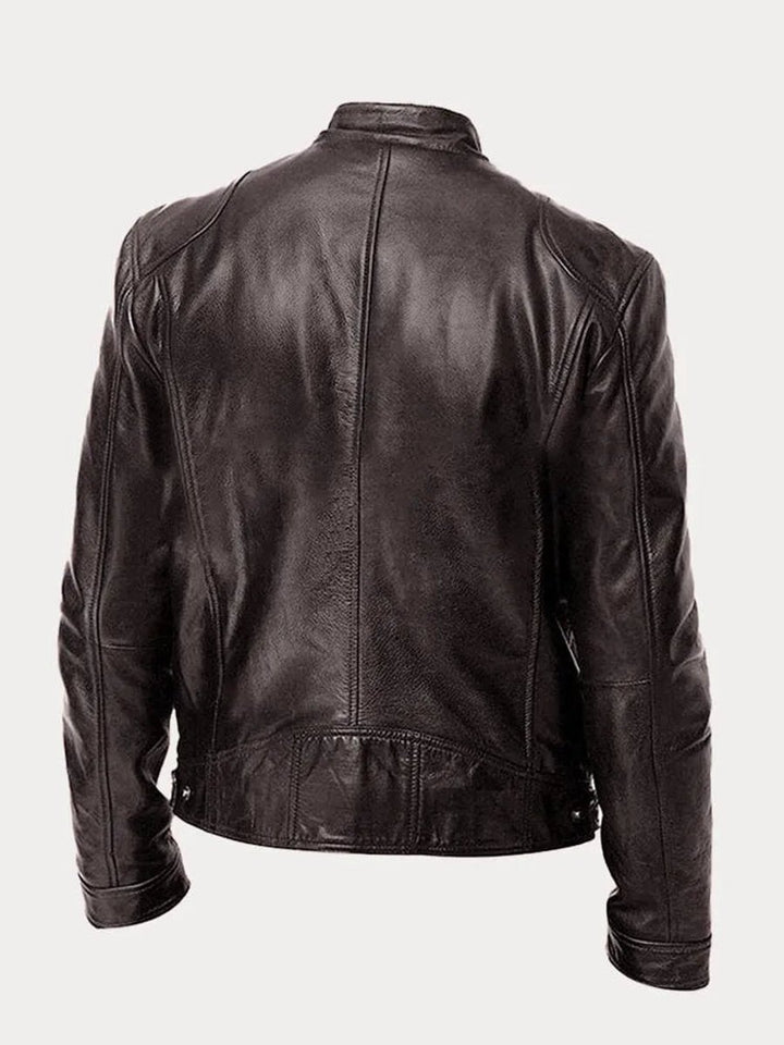Herren Slim-Fit Biker Quilted Jacket aus Kunstleder mit Reißverschluss
