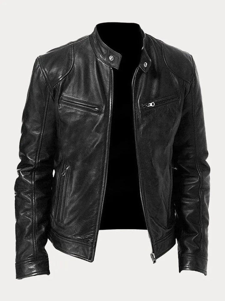 Herren Slim-Fit Biker Quilted Jacket aus Kunstleder mit Reißverschluss - Schwarz