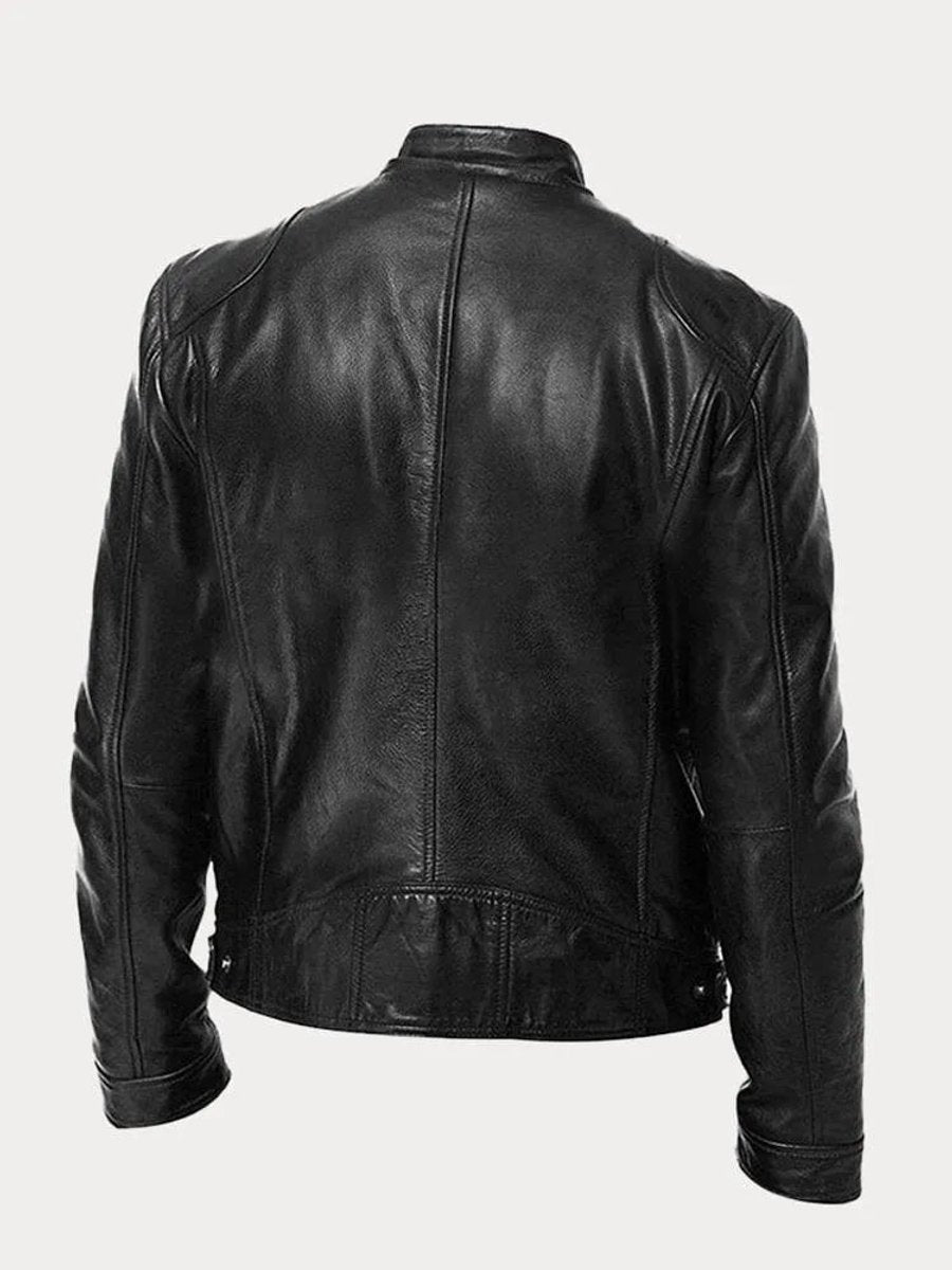 Herren Slim-Fit Biker Quilted Jacket aus Kunstleder mit Reißverschluss