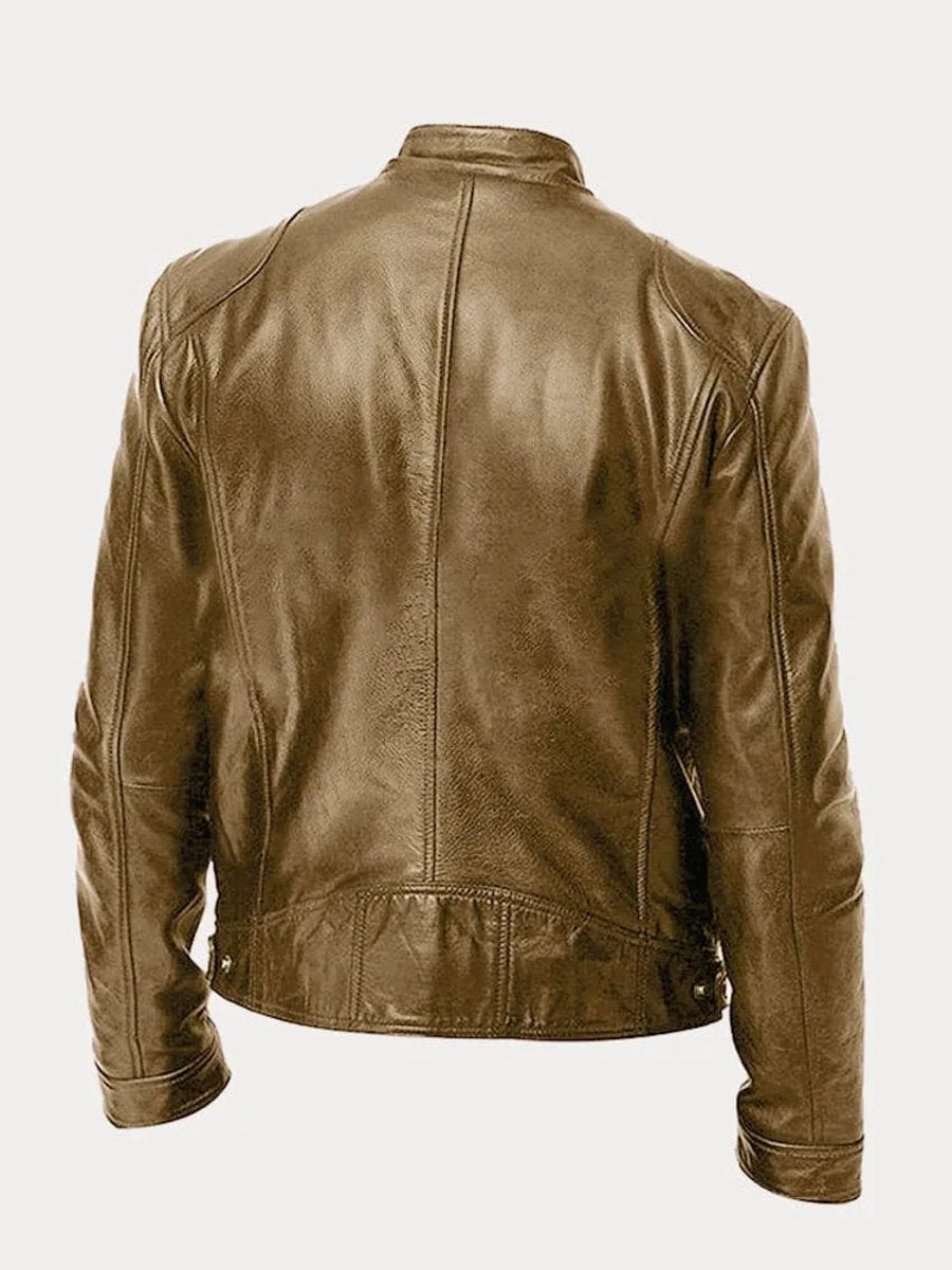 Herren Slim-Fit Biker Quilted Jacket aus Kunstleder mit Reißverschluss