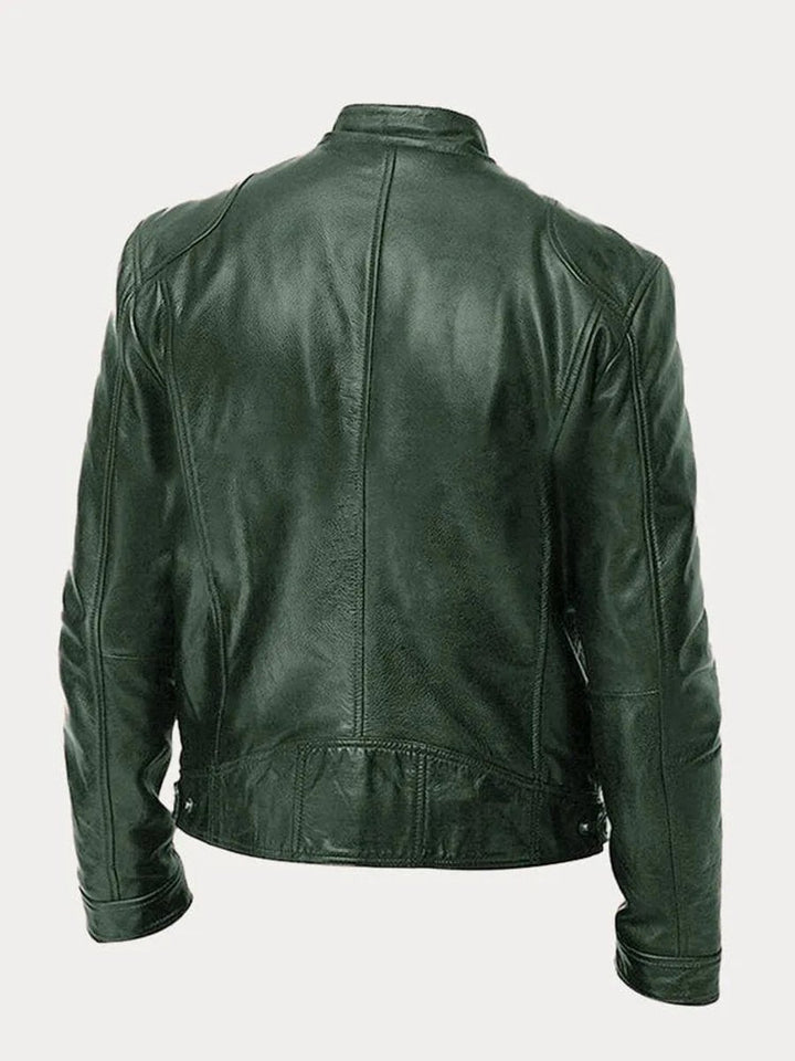 Herren Slim-Fit Biker Quilted Jacket aus Kunstleder mit Reißverschluss