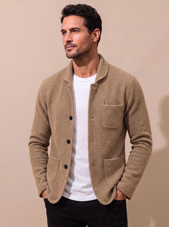 Herren Slim-Fit Button-Front Strickjacke mit Reverskragen - Beige