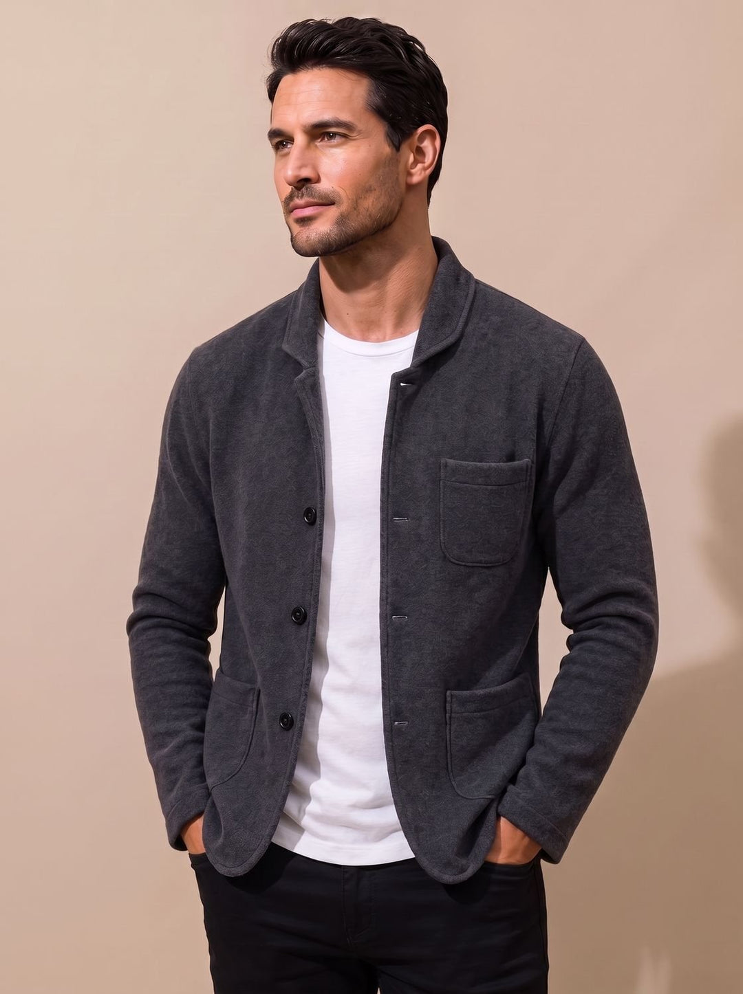 Herren Slim-Fit Button-Front Strickjacke mit Reverskragen - Schwarz
