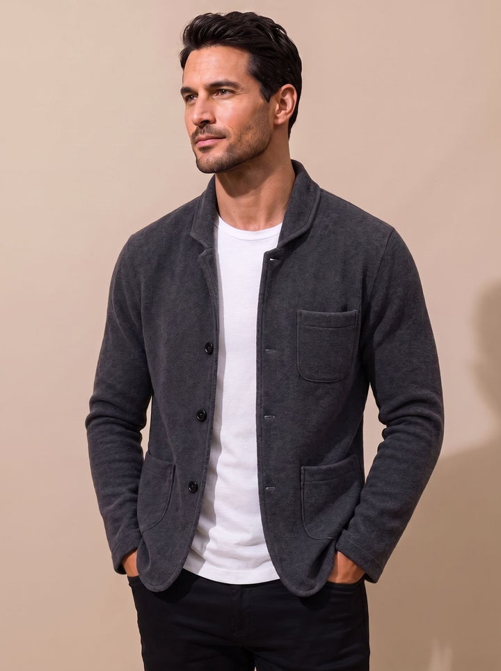 Herren Slim-Fit Button-Front Strickjacke mit Reverskragen - Schwarz