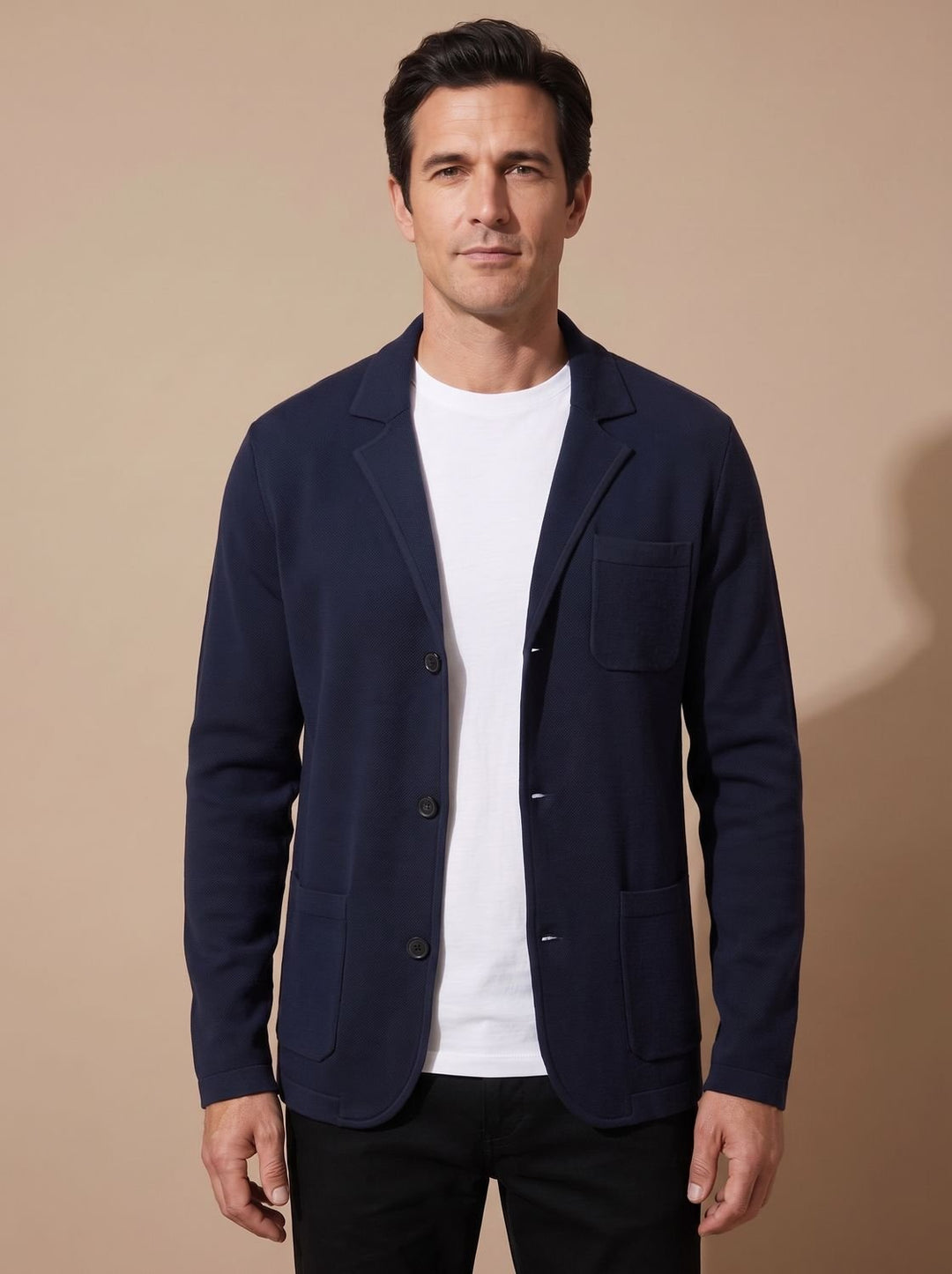 Herren Slim-Fit Button-Front Strickjacke mit Reverskragen - Blau