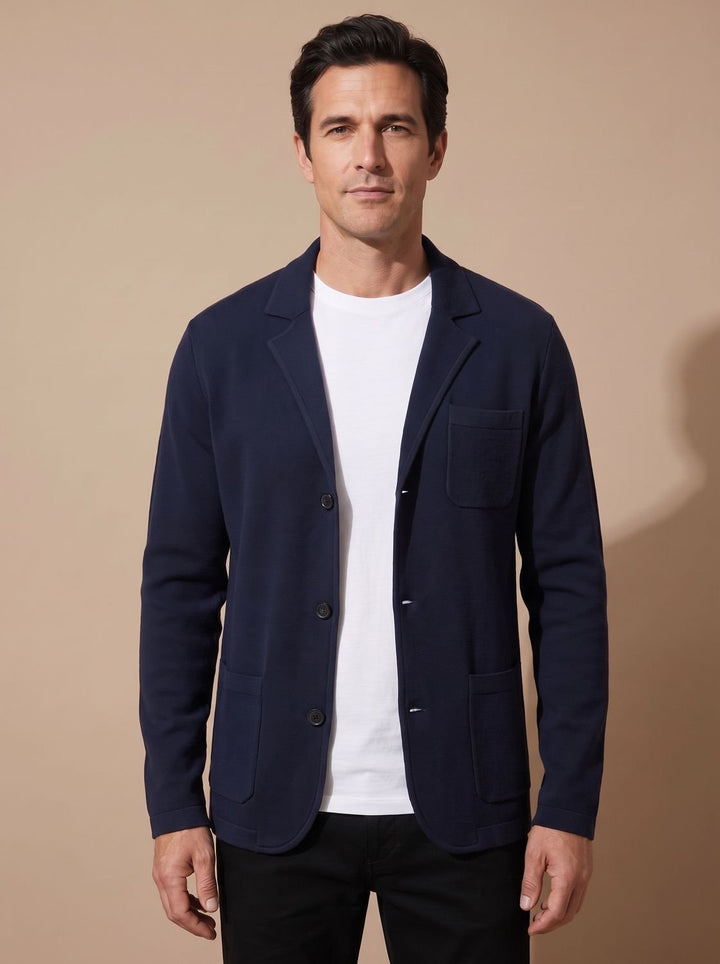 Herren Slim-Fit Button-Front Strickjacke mit Reverskragen - Blau