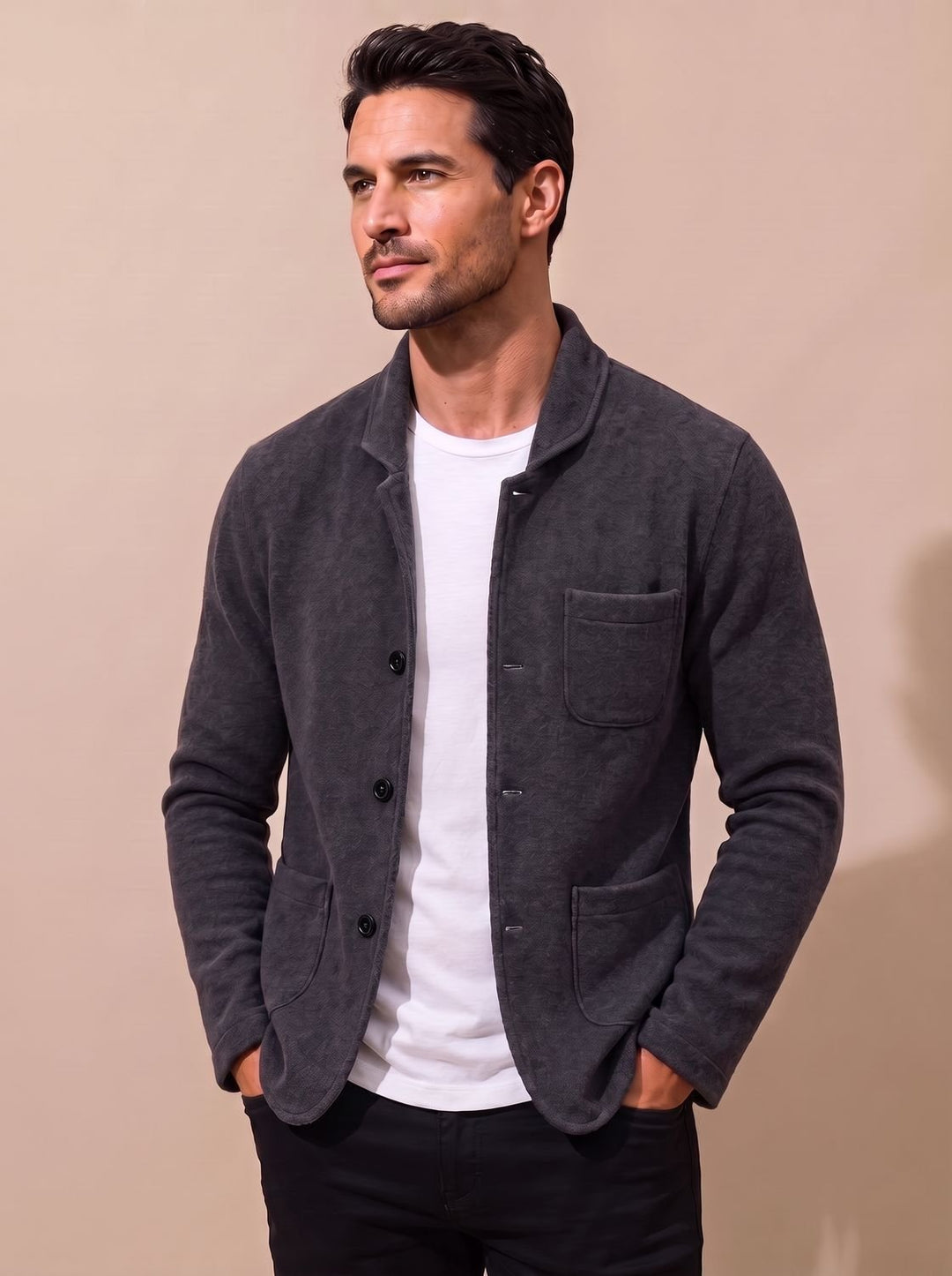 Herren Slim-Fit Button-Front Strickjacke mit Reverskragen
