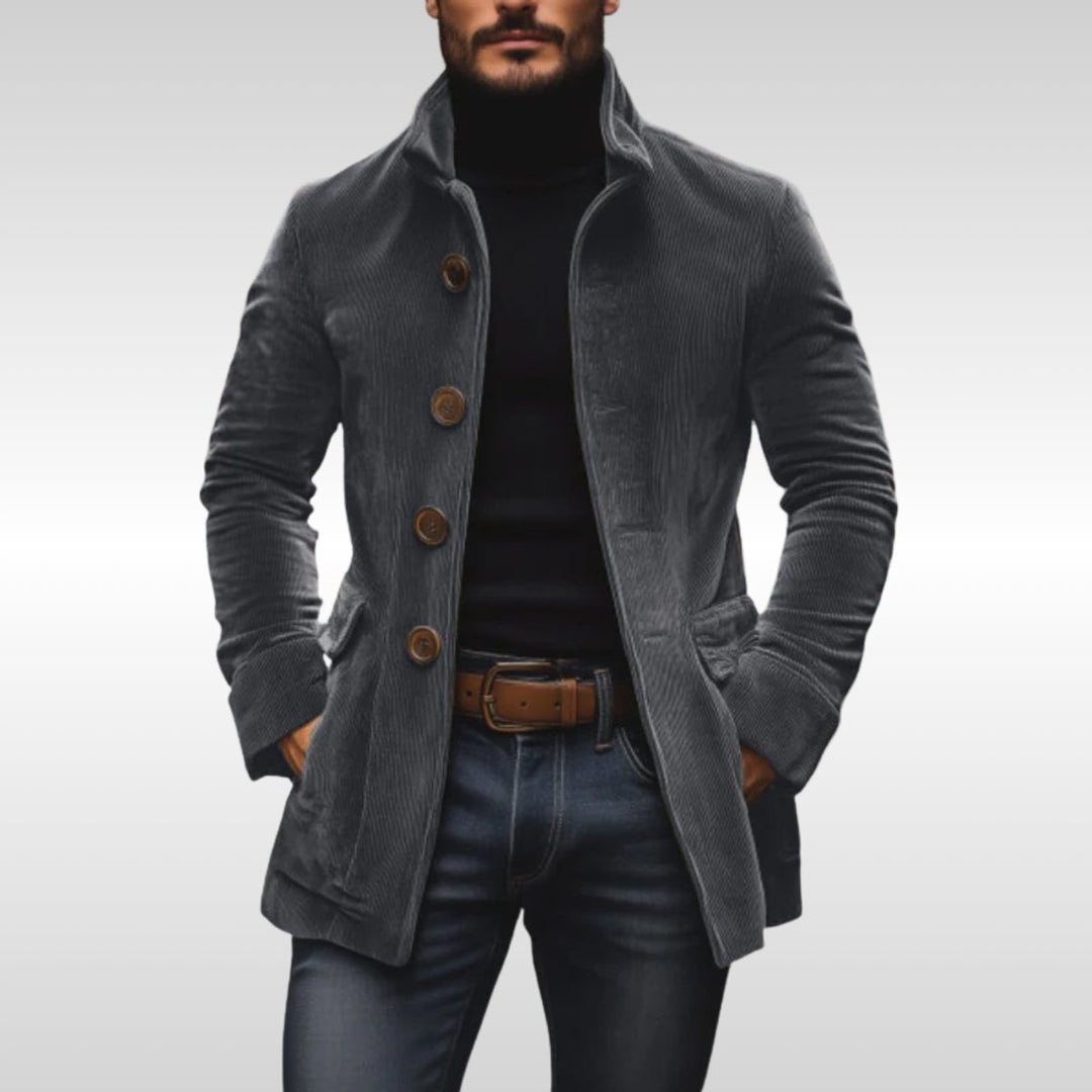 Herren Slim-Fit Cord Wool Coat mit Stehkragen - Grau