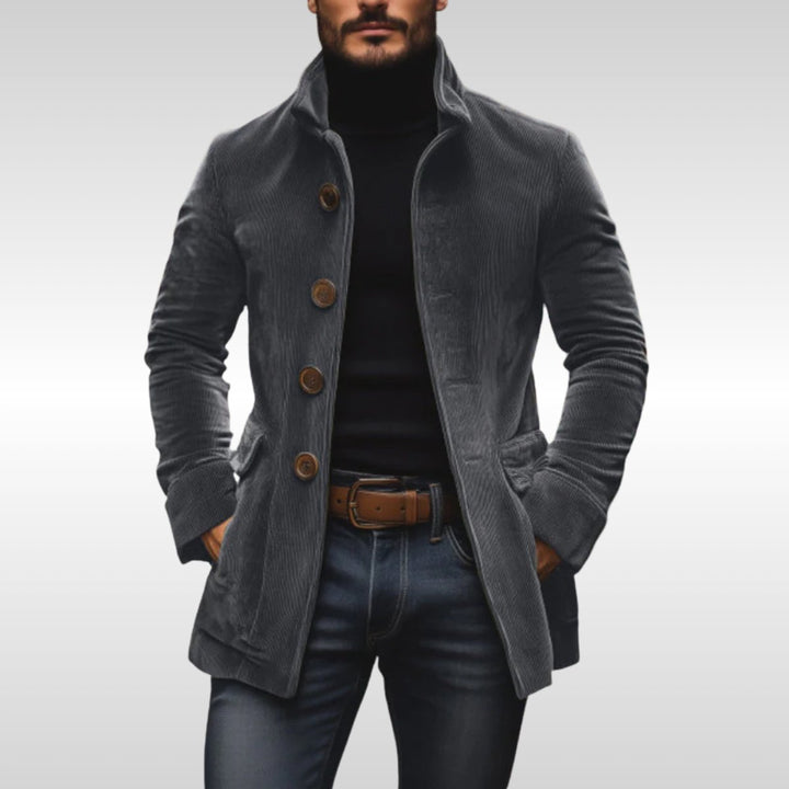 Herren Slim-Fit Cord Wool Coat mit Stehkragen - Grau