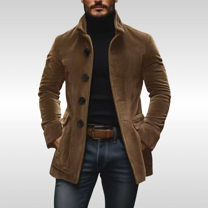 Herren Slim-Fit Cord Wool Coat mit Stehkragen - Hellbraun