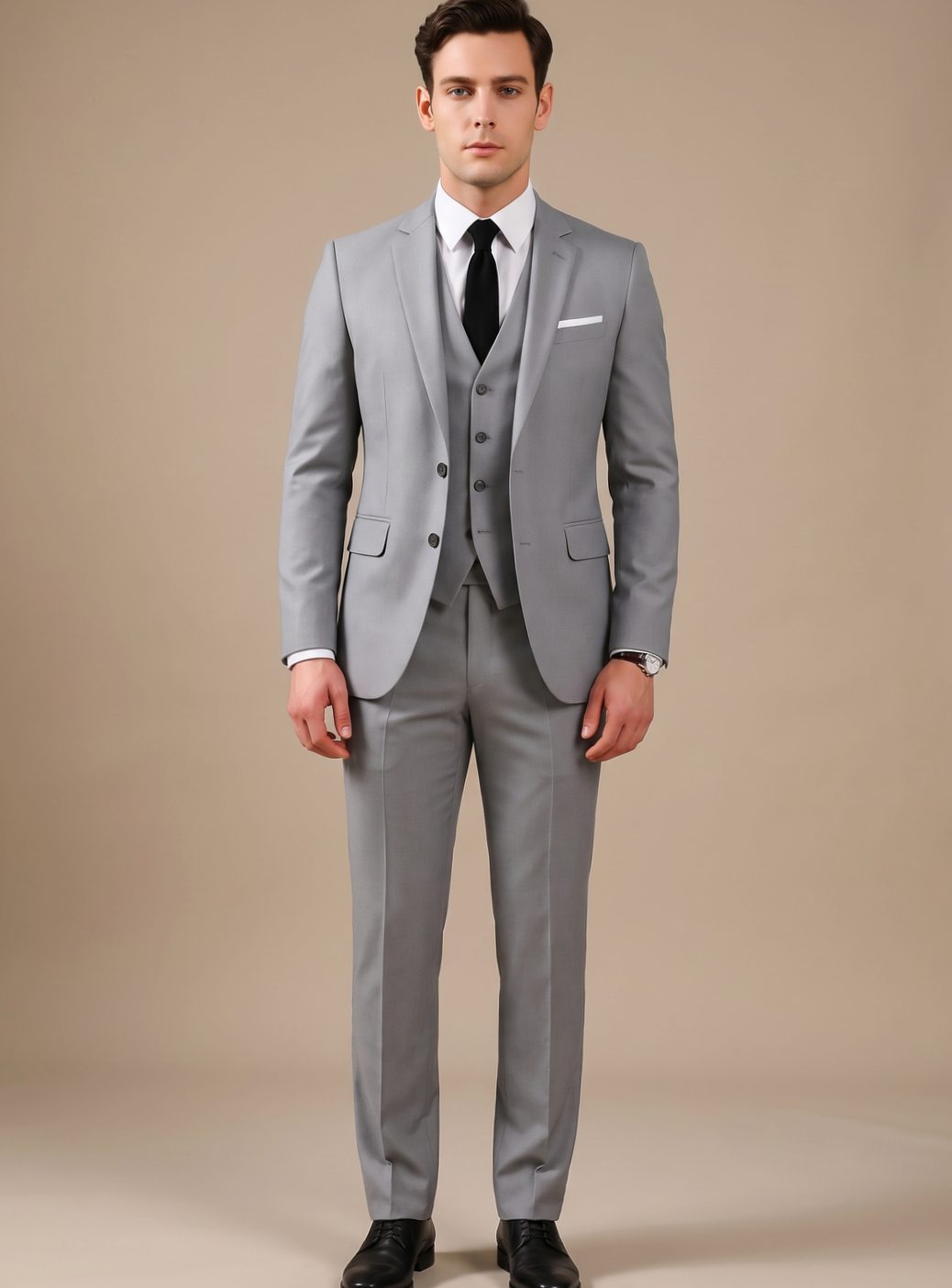Herren Slim-Fit Dreiteiliger Formeller Anzug mit Reverskragen - Grau