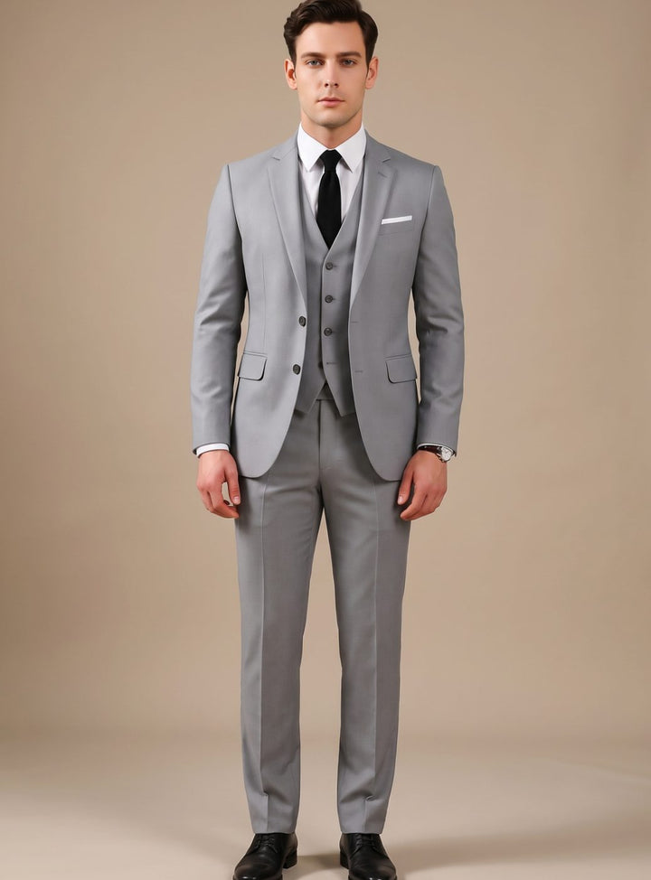 Herren Slim-Fit Dreiteiliger Formeller Anzug mit Reverskragen - Grau