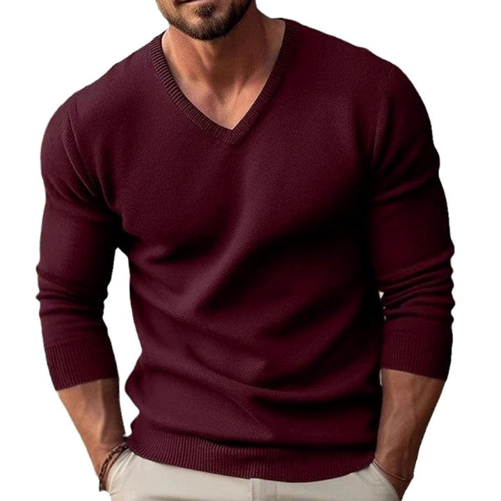 Herren Slim-Fit Feinstrick-Pullover V-Ausschnitt gerippte Bündchen