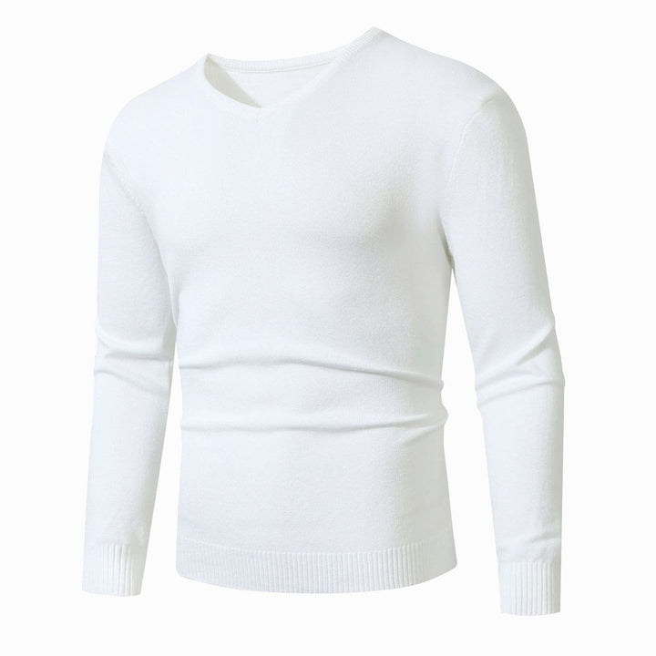 Herren Slim-Fit Feinstrick-Pullover V-Ausschnitt gerippte Bündchen - Weiß