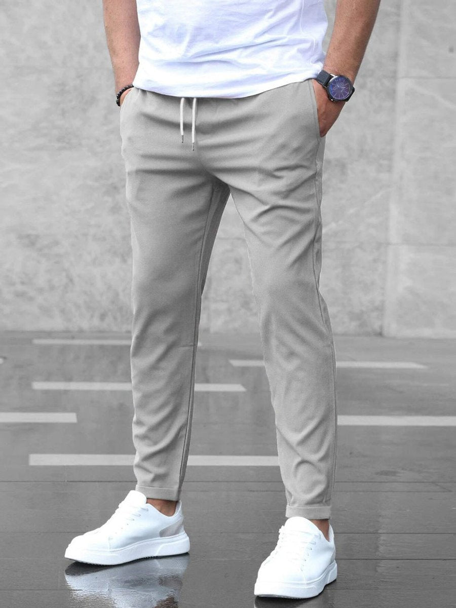 Herren Slim-Fit Jogger-Chino Hose mit Kordelzug - Grau