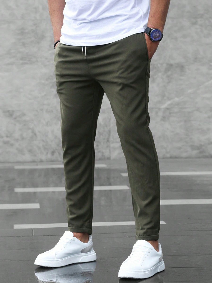 Herren Slim-Fit Jogger-Chino Hose mit Kordelzug - Grün