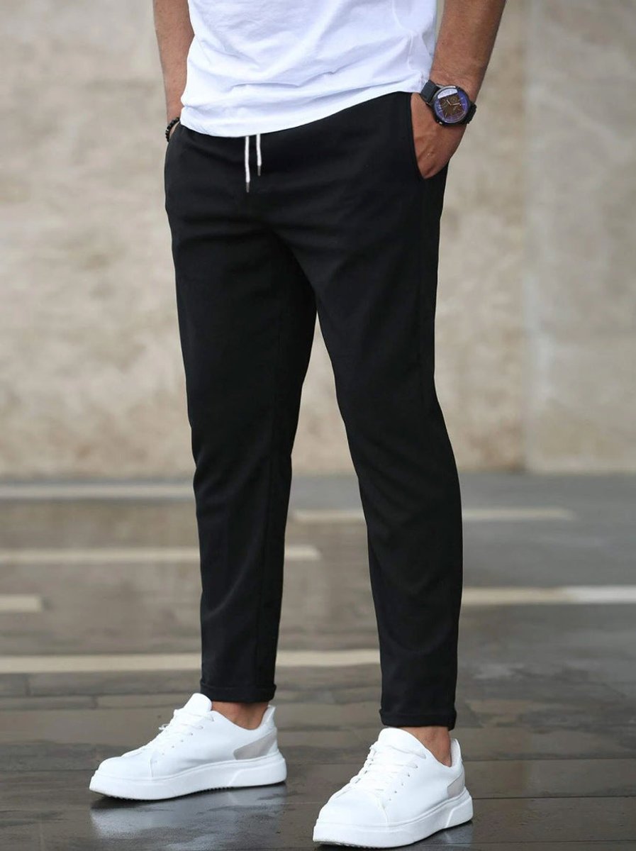 Herren Slim-Fit Jogger-Chino Hose mit Kordelzug - Schwarz