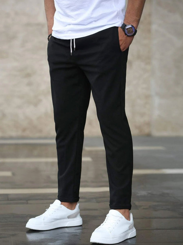 Herren Slim-Fit Jogger-Chino Hose mit Kordelzug - Schwarz