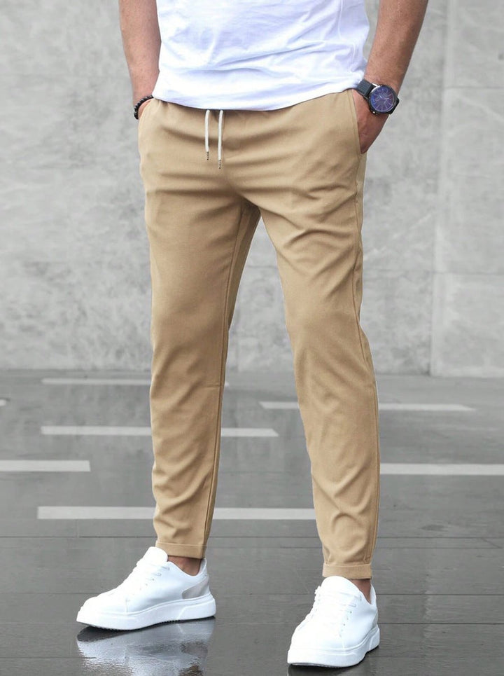 Herren Slim-Fit Jogger-Chino Hose mit Kordelzug - Khaki