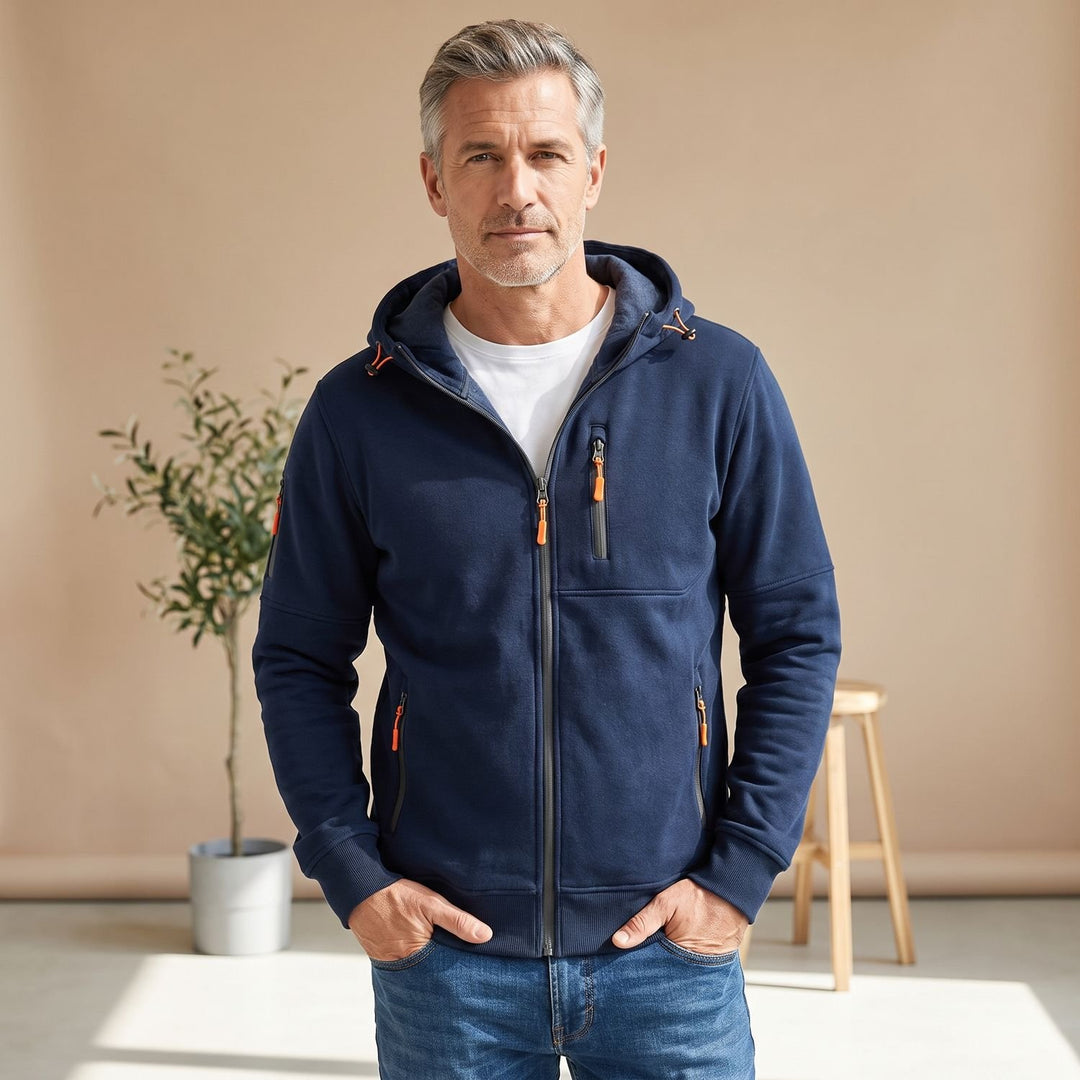 Herren Slim-Fit Kapuzenjacke mit Reißverschluss und Reißverschlusstaschen