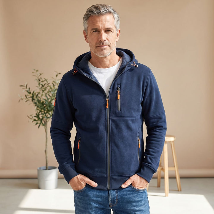 Herren Slim-Fit Kapuzenjacke mit Reißverschluss und Reißverschlusstaschen