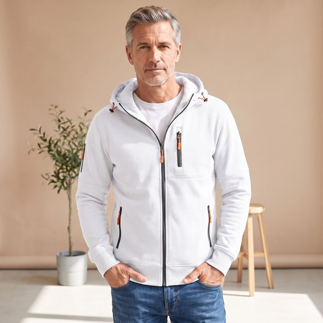 Herren Slim-Fit Kapuzenjacke mit Reißverschluss und Reißverschlusstaschen - Weiß