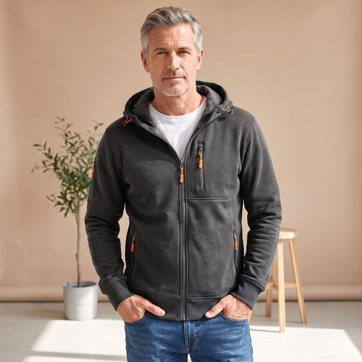 Herren Slim-Fit Kapuzenjacke mit Reißverschluss und Reißverschlusstaschen - Grau