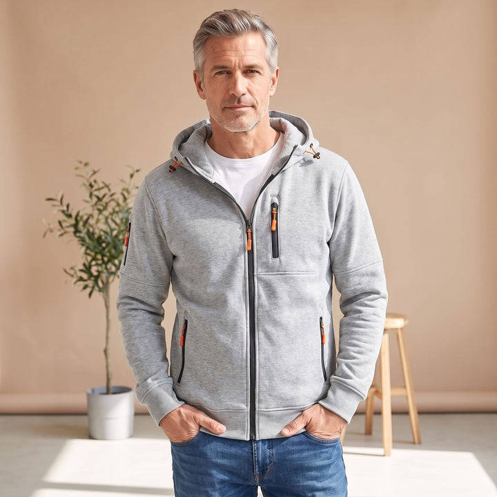Herren Slim-Fit Kapuzenjacke mit Reißverschluss und Reißverschlusstaschen - Hellgrau