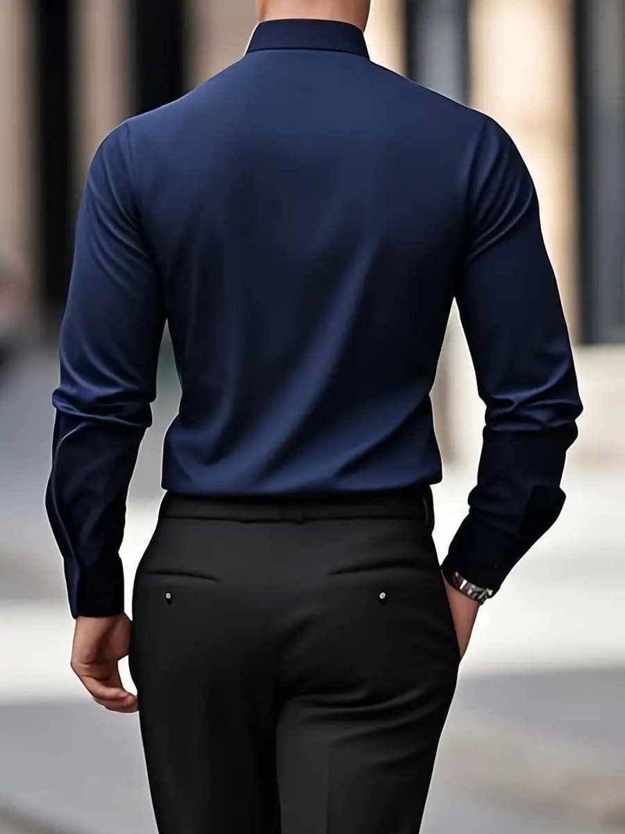 Herren Slim-Fit Knitterfreies Langarm Business-Hemd