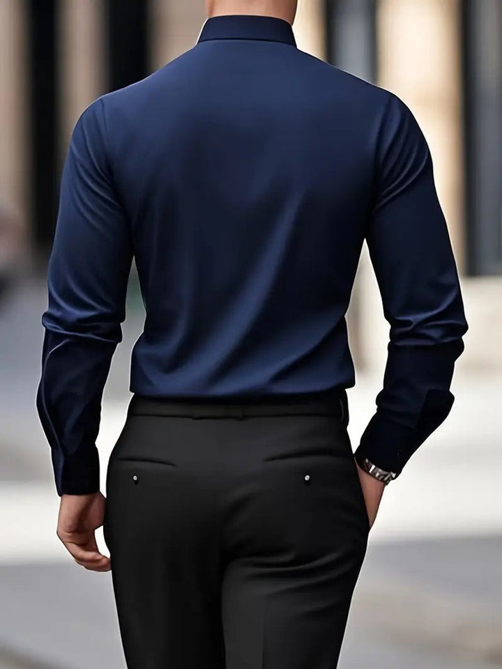 Herren Slim-Fit Knitterfreies Langarm Business-Hemd