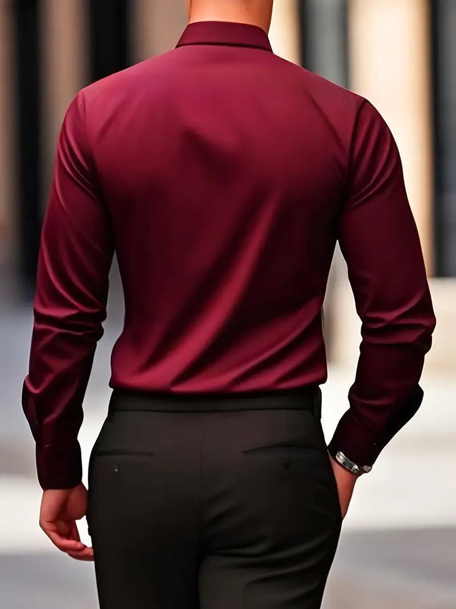 Herren Slim-Fit Knitterfreies Langarm Business-Hemd