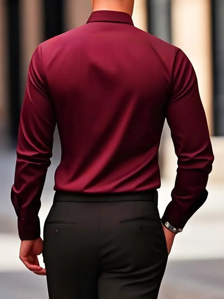 Herren Slim-Fit Knitterfreies Langarm Business-Hemd