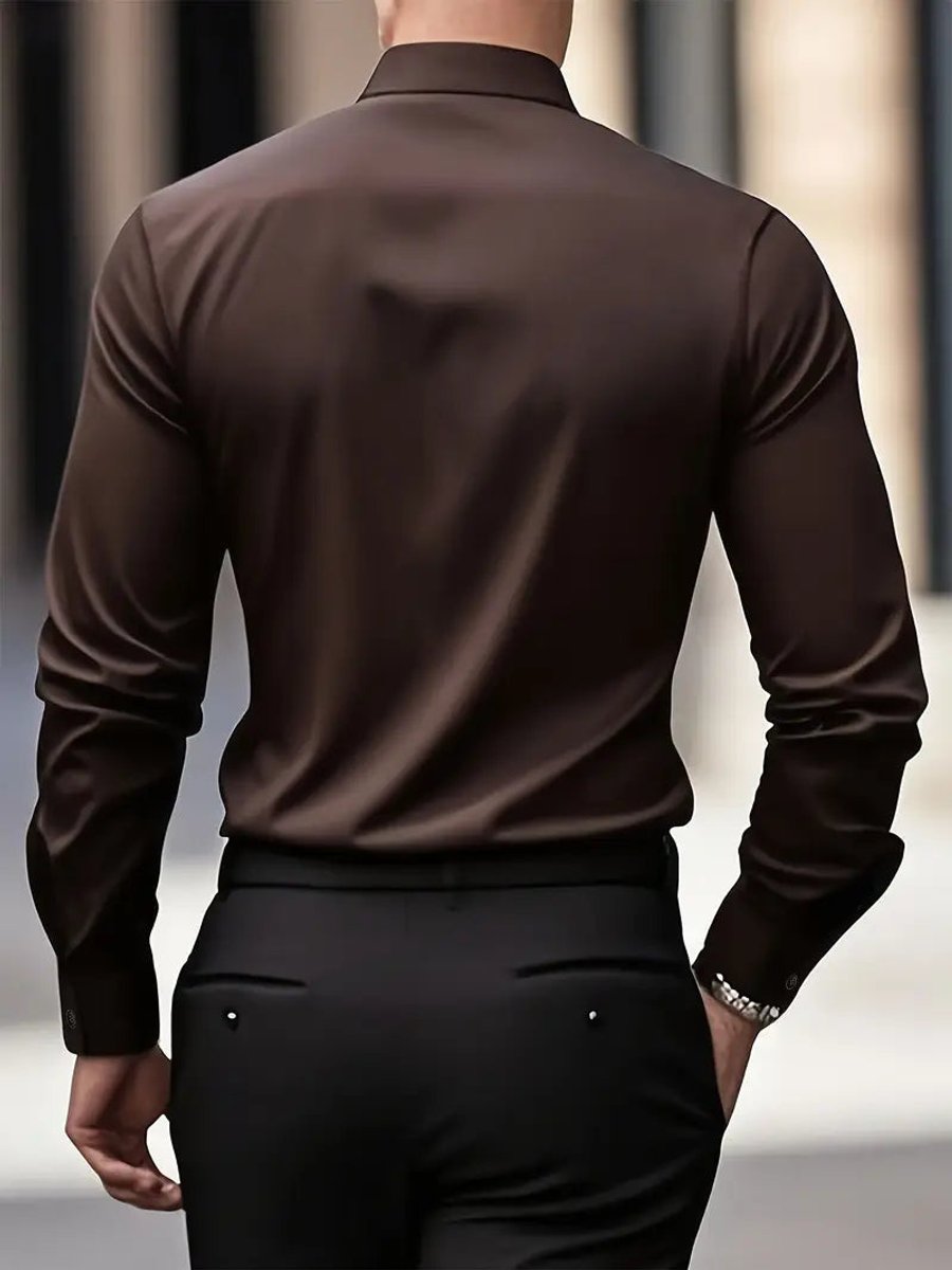 Herren Slim-Fit Knitterfreies Langarm Business-Hemd