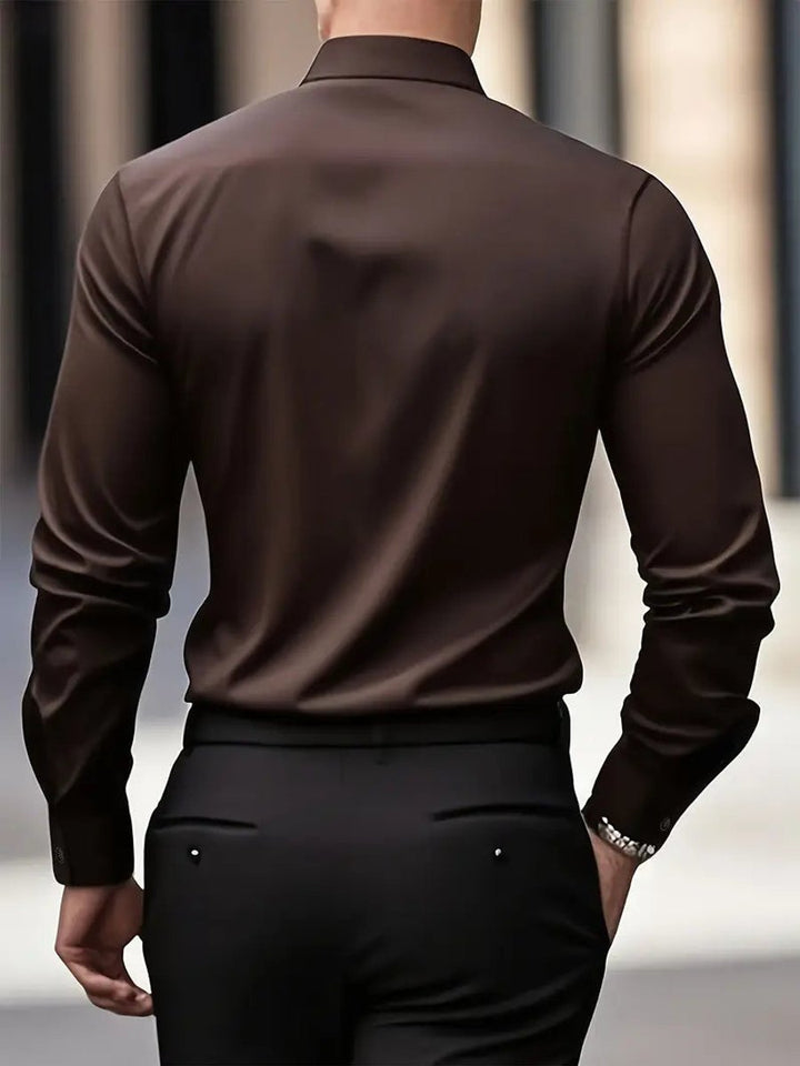 Herren Slim-Fit Knitterfreies Langarm Business-Hemd