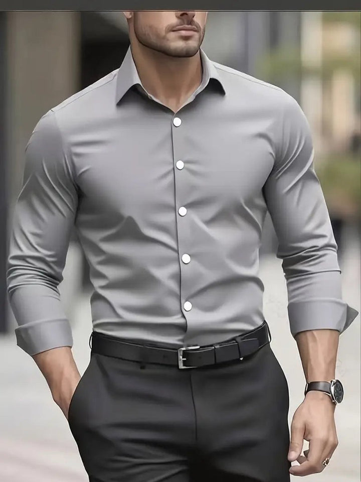Herren Slim-Fit Knitterfreies Langarm Business-Hemd - Grau