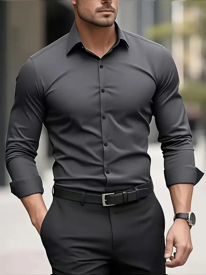 Herren Slim-Fit Knitterfreies Langarm Business-Hemd - Dunkelgrau