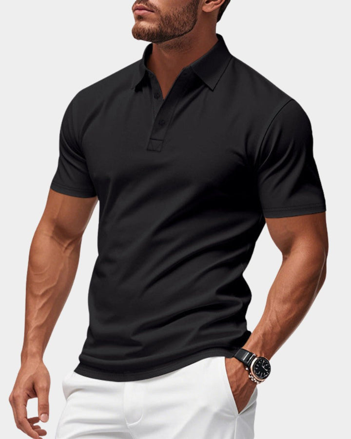 Herren Slim-Fit Kurzarm Poloshirt mit Knopfleiste - Schwarz