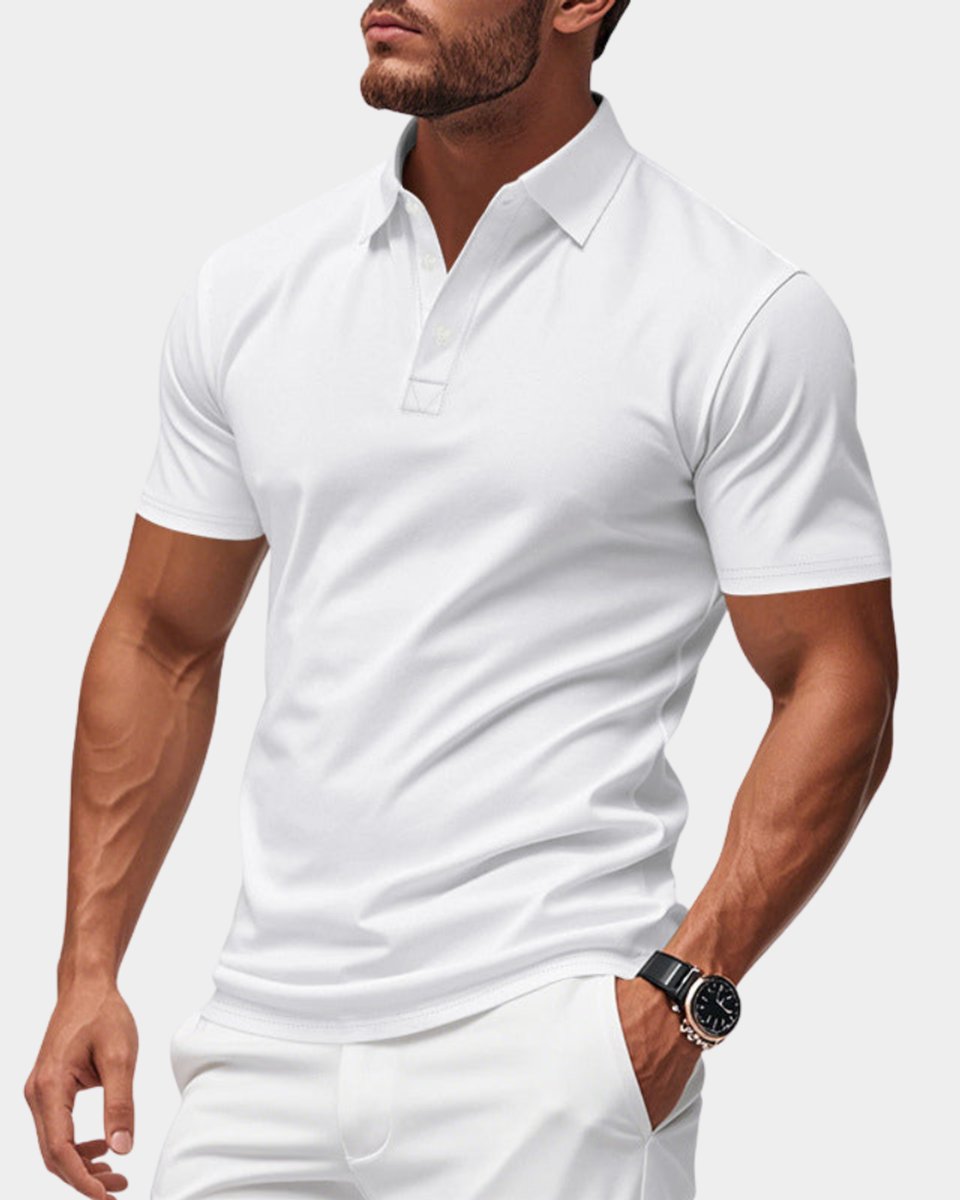 Herren Slim-Fit Kurzarm Poloshirt mit Knopfleiste - Weiß