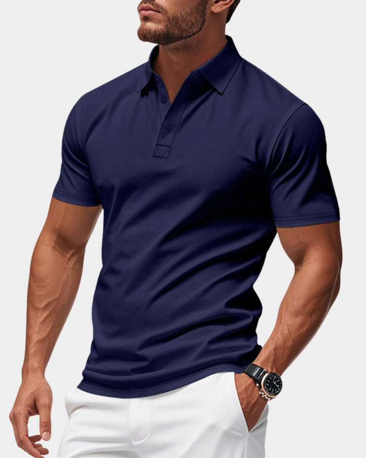 Herren Slim-Fit Kurzarm Poloshirt mit Knopfleiste - Blau