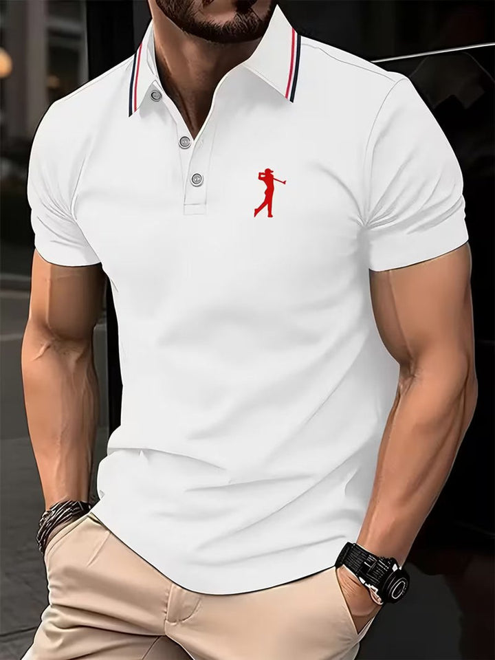 Herren Slim-Fit Kurzarm Poloshirt mit Streifenkragen - Weiß