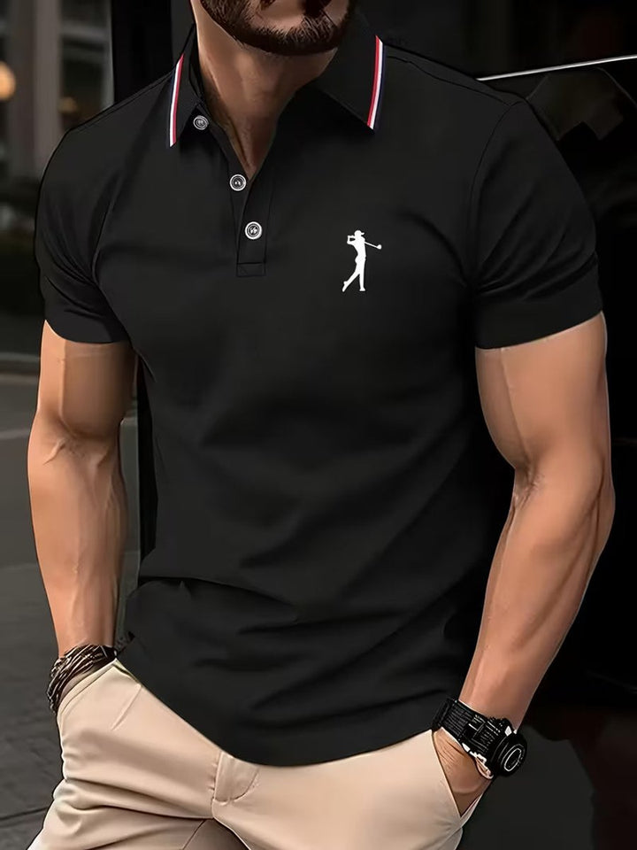 Herren Slim-Fit Kurzarm Poloshirt mit Streifenkragen - Schwarz