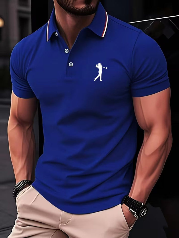 Herren Slim-Fit Kurzarm Poloshirt mit Streifenkragen - Blau