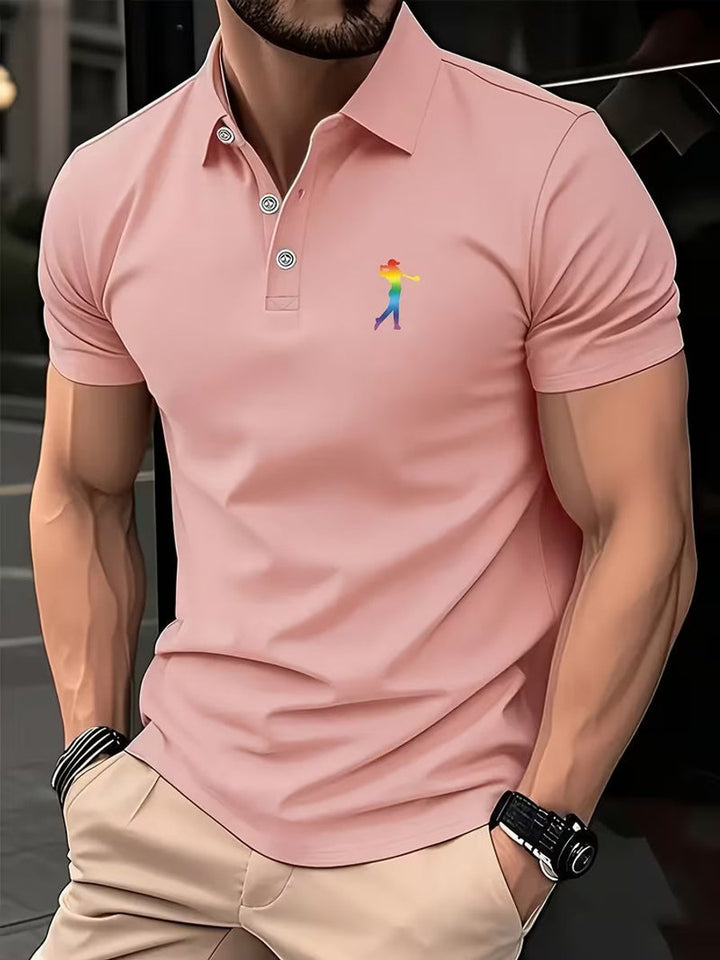 Herren Slim-Fit Kurzarm Poloshirt mit Streifenkragen - Hellrosa