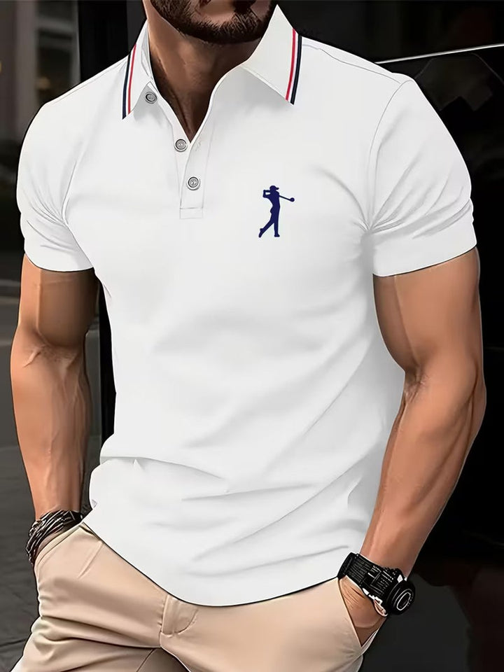 Herren Slim-Fit Kurzarm Poloshirt mit Streifenkragen - Milchweiß
