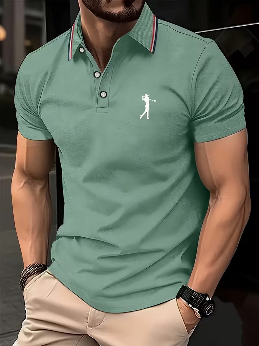 Herren Slim-Fit Kurzarm Poloshirt mit Streifenkragen - Bohnengrün