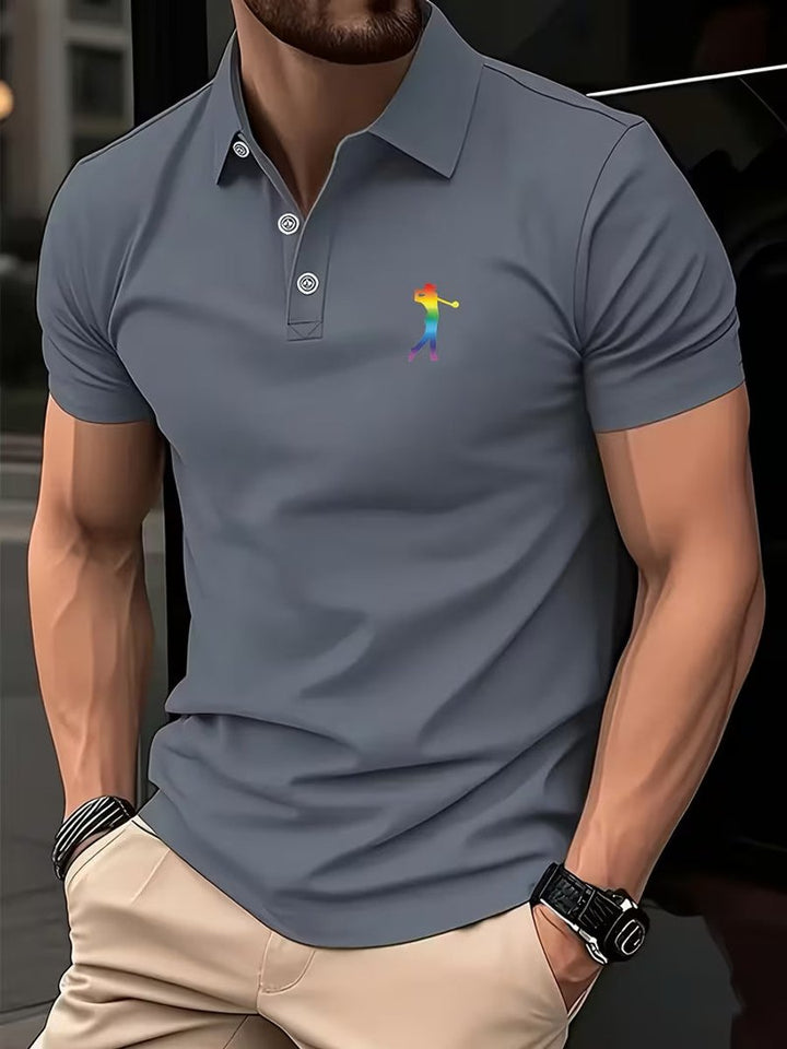 Herren Slim-Fit Kurzarm Poloshirt mit Streifenkragen - Hellgrau