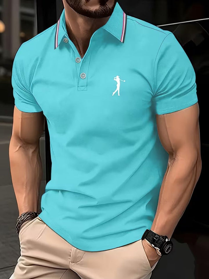 Herren Slim-Fit Kurzarm Poloshirt mit Streifenkragen - Himmelblau
