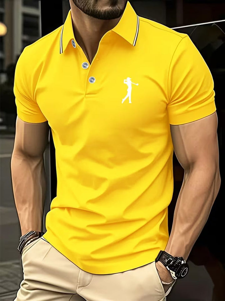 Herren Slim-Fit Kurzarm Poloshirt mit Streifenkragen - Gelb