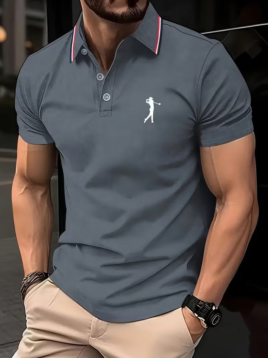 Herren Slim-Fit Kurzarm Poloshirt mit Streifenkragen - Grau